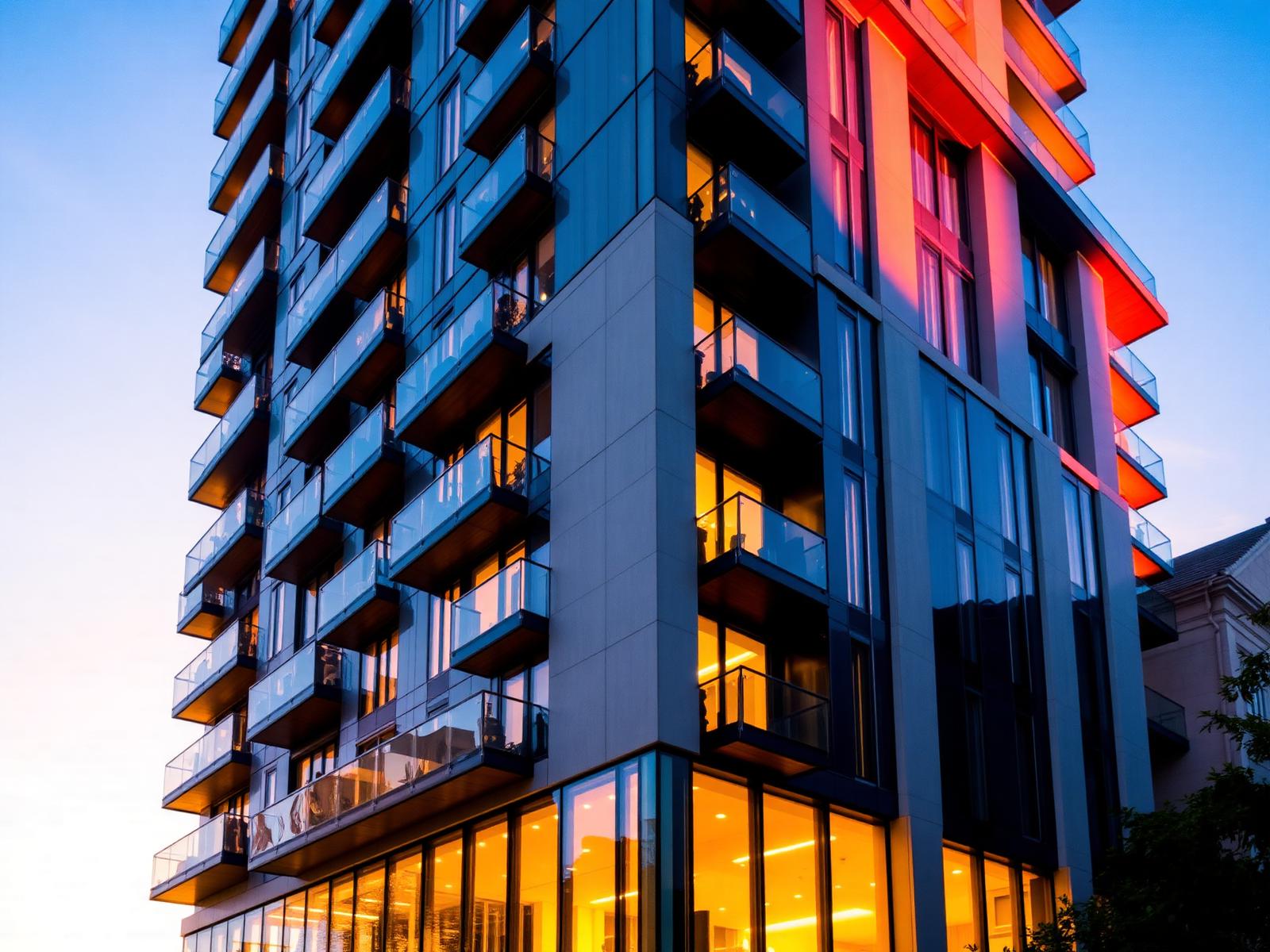 Edifício residencial moderno ao entardecer